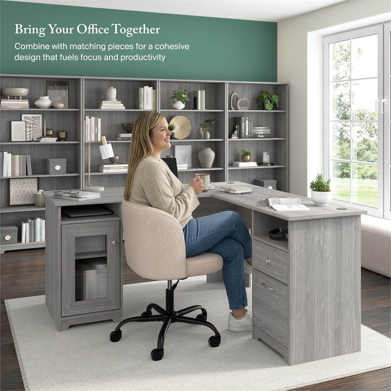 Cabot 60W L Shaped Computer Desk with Storage in Modern Gray - Engineered Wood