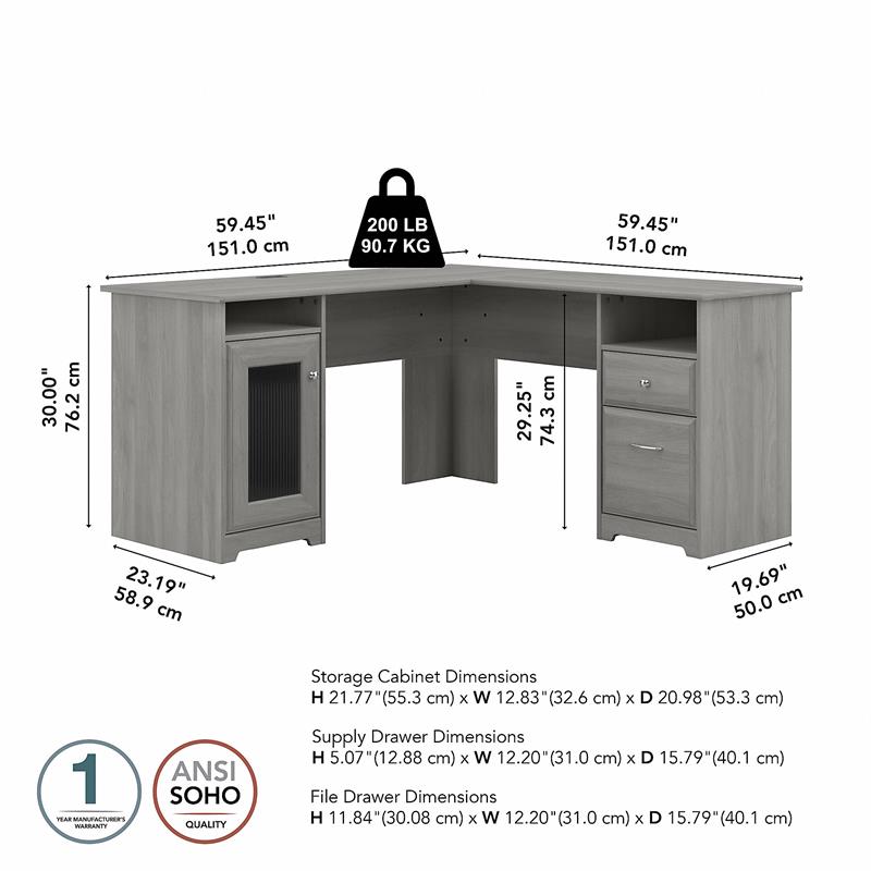 Bush Furniture Cabot 60W L Shaped Computer Desk in Modern Gray