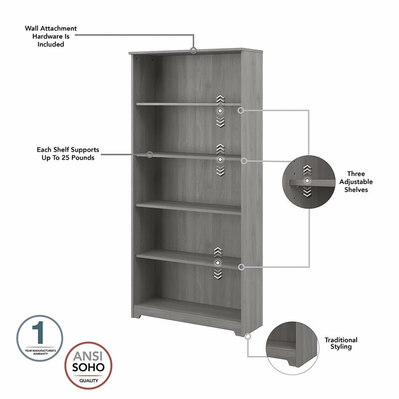 Cabot 5 Shelf Tall Bookcase in Modern Gray - Engineered Wood