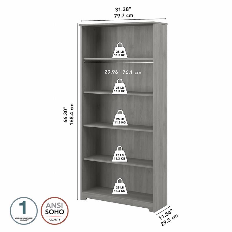 Cabot 5 Shelf Tall Bookcase in Modern Gray - Engineered Wood