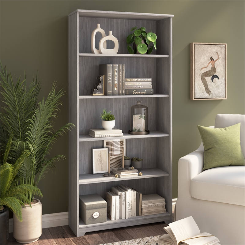 Cabot Tall 5 Shelf Bookcase in Modern Gray - Engineered Wood