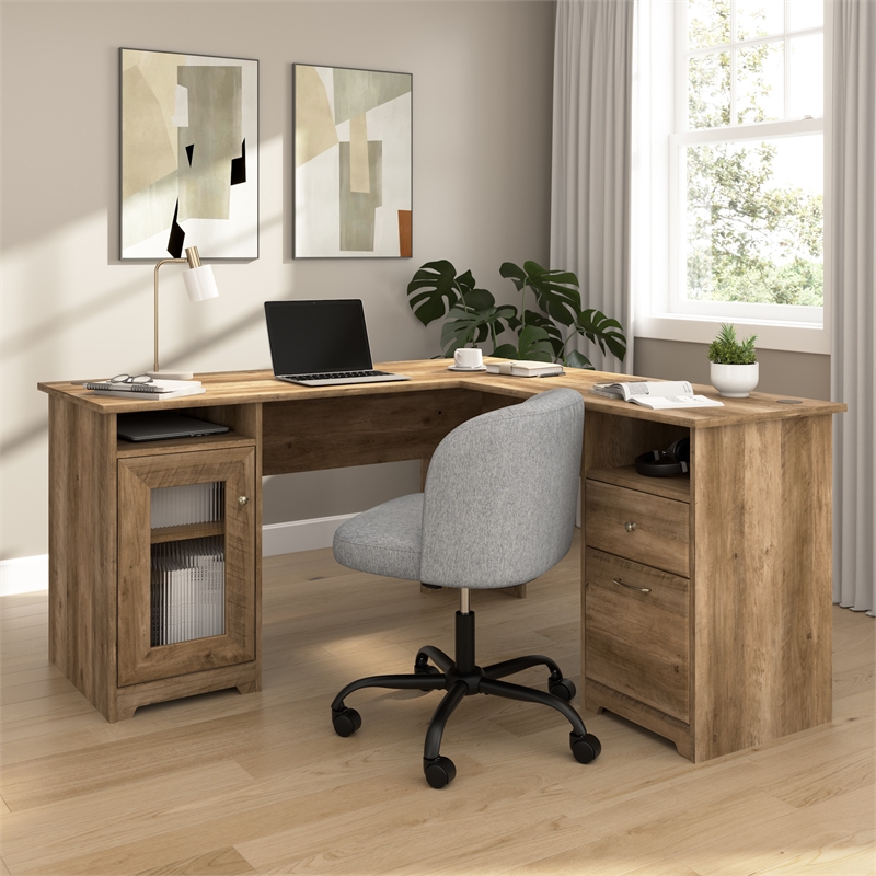 Cabot 60W L Computer Desk with Storage in Reclaimed Pine - Engineered Wood