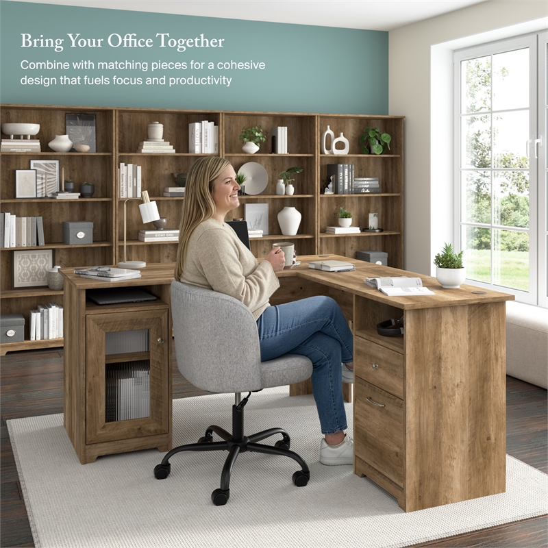 Cabot 60W L Computer Desk with Storage in Reclaimed Pine - Engineered Wood