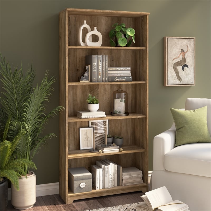 Cabot Tall 5 Shelf Bookcase in Reclaimed Pine - Engineered Wood