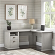 Bush Furniture Yorktown 60W L Shaped Desk with Storage in Linen White Oak