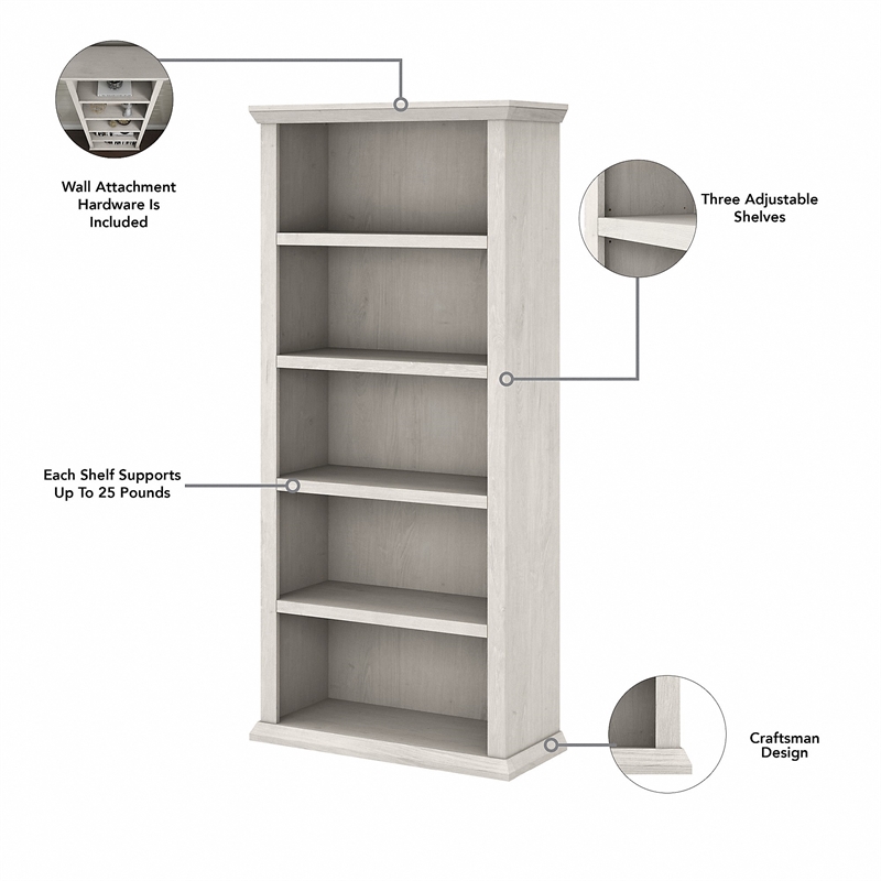 Yorktown Tall 5 Shelf Bookcase in Linen White Oak - Engineered Wood