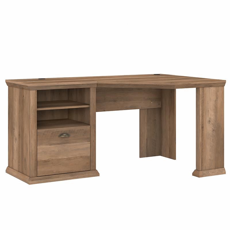 Yorktown 60W Corner Desk with Storage in Reclaimed Pine Engineered