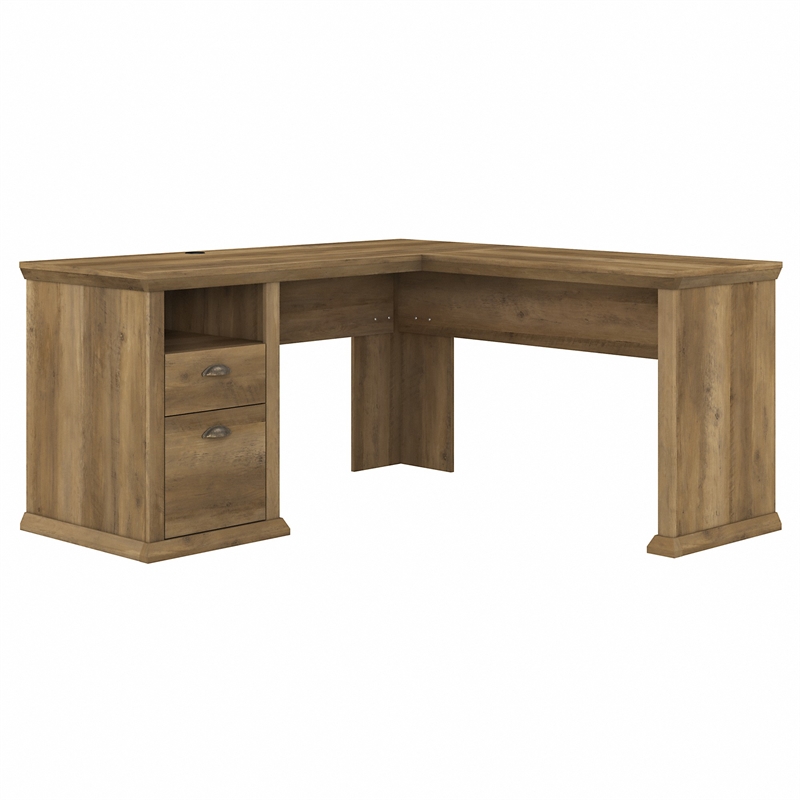 Yorktown 60W L Shaped Desk with Storage in Reclaimed Pine Engineered