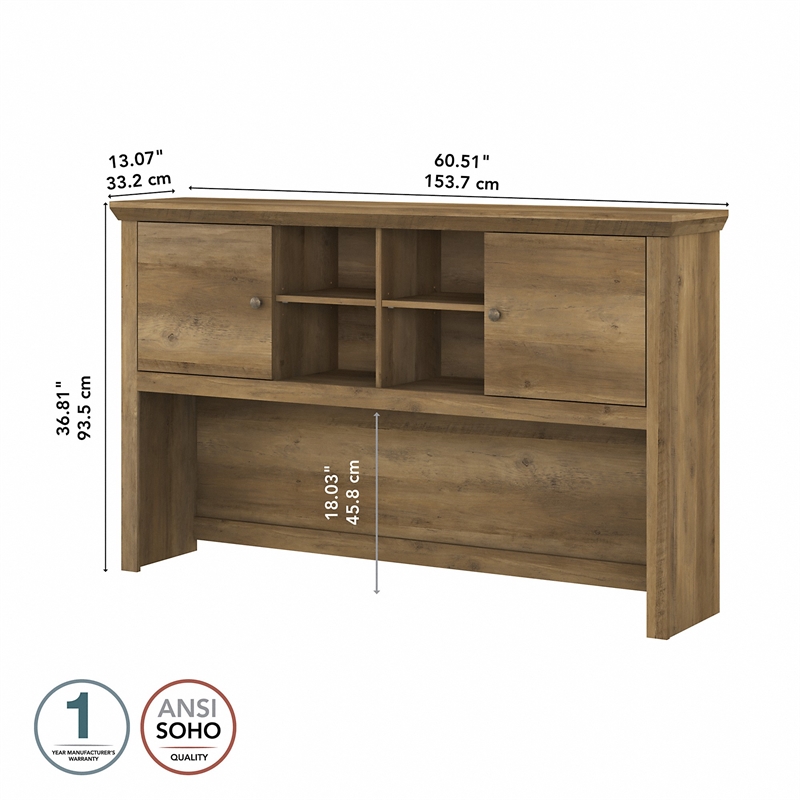 Yorktown 60W Desk Hutch with 2 Doors in Reclaimed Pine - Engineered Wood