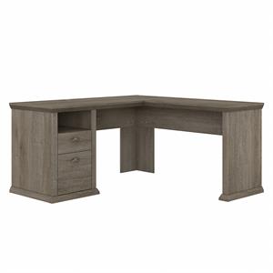 bush furniture yorktown 60w l shaped desk with storage in restored gray