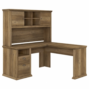 yorktown 60w l shaped desk with hutch in reclaimed pine - engineered wood
