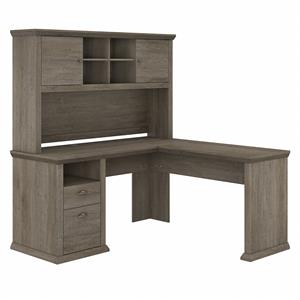 Yorktown 60W L Shaped Desk with Hutch in Restored Gray - Engineered Wood