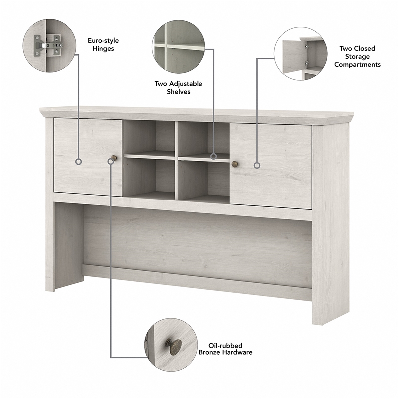 Yorktown L Shaped Desk with Hutch & Storage in Linen White Oak - Engineered Wood