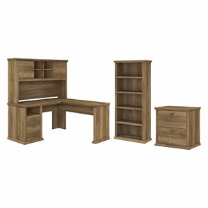 Yorktown L Shaped Desk with Hutch & Storage in Reclaimed Pine - Engineered Wood