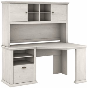 yorktown 60w corner desk with hutch in linen white oak - engineered wood