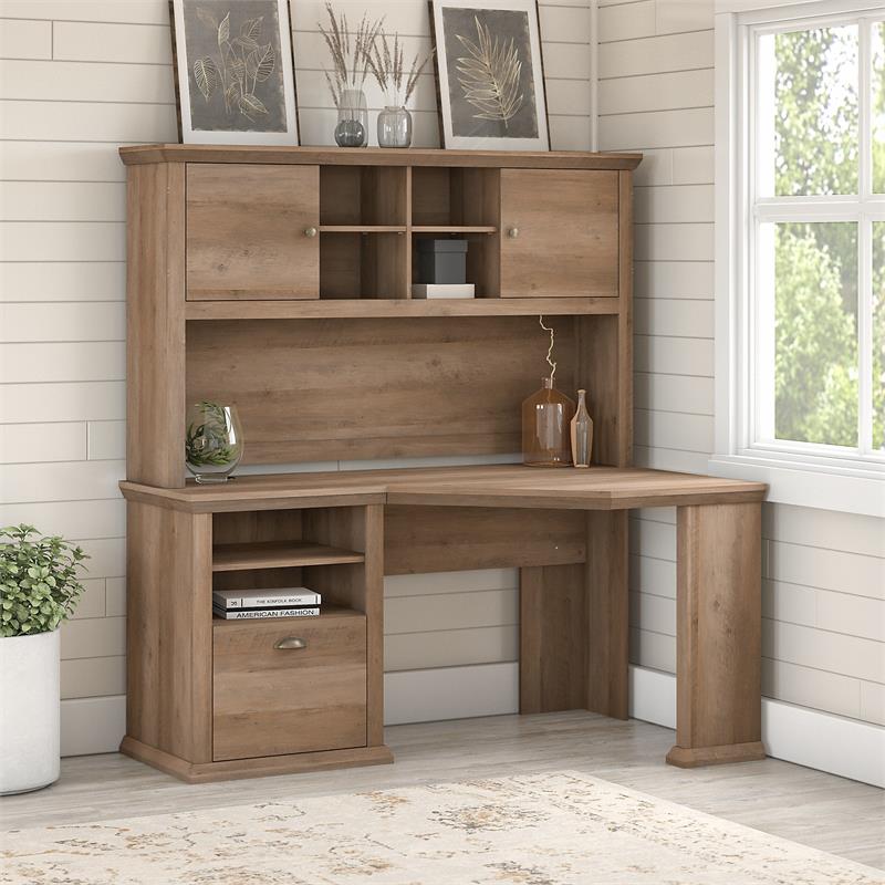 Yorktown 60W Corner Desk with Hutch in Reclaimed Pine - Engineered Wood ...