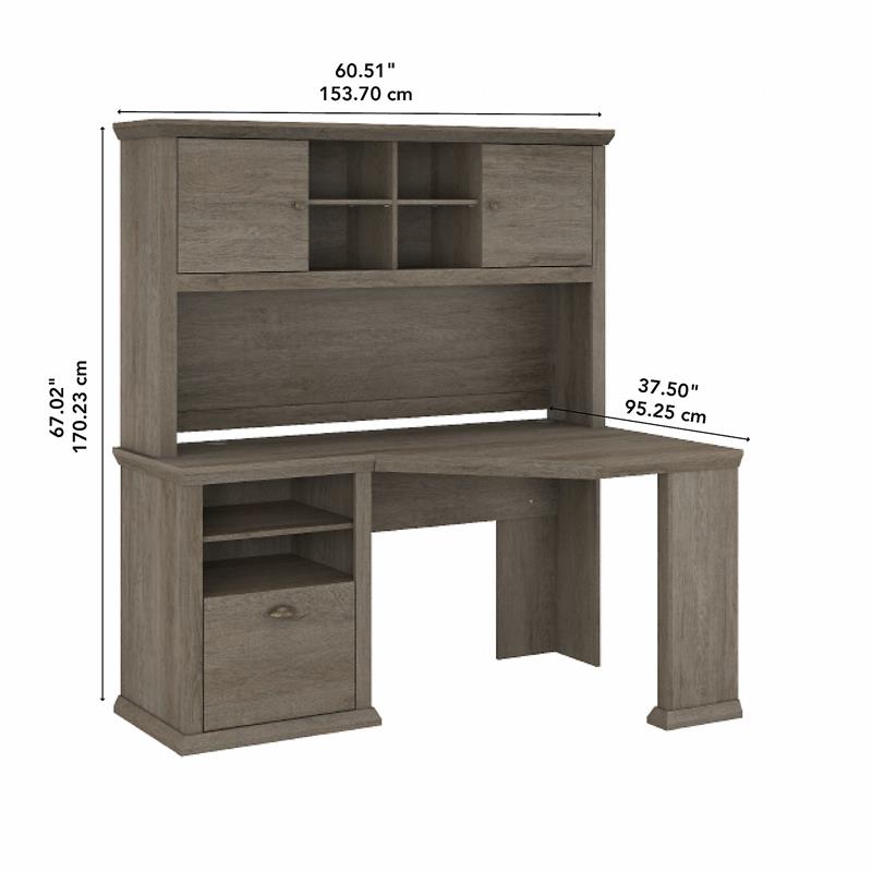 Yorktown 60W Corner Desk with Hutch in Restored Gray Engineered Wood