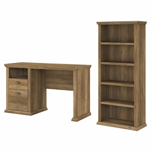 yorktown 50w home office desk with bookcase in reclaimed pine - engineered wood