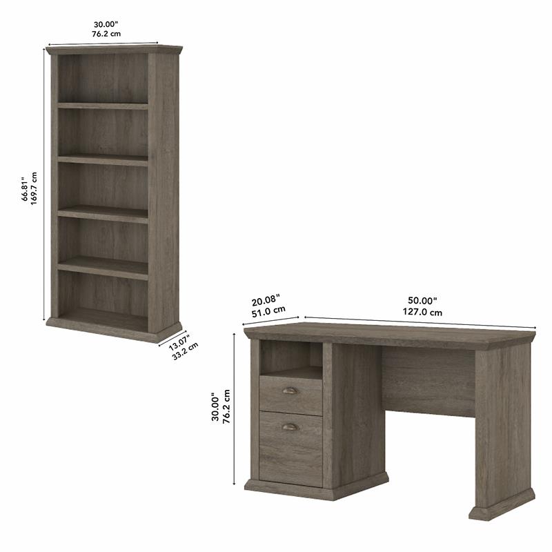 Engineered Wood Yorktown 50W Home Office Desk with Storage in Restored Gray 