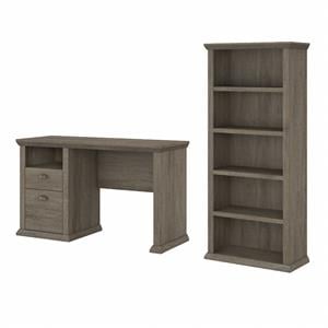 Bush Furniture Yorktown 50W Home Office Desk with Bookcase in Restored Gray