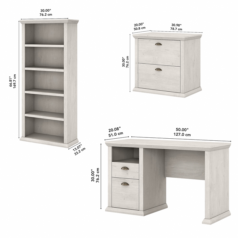 Bush Yorktown Engineered Wood Home Office with Storage Set in Linen