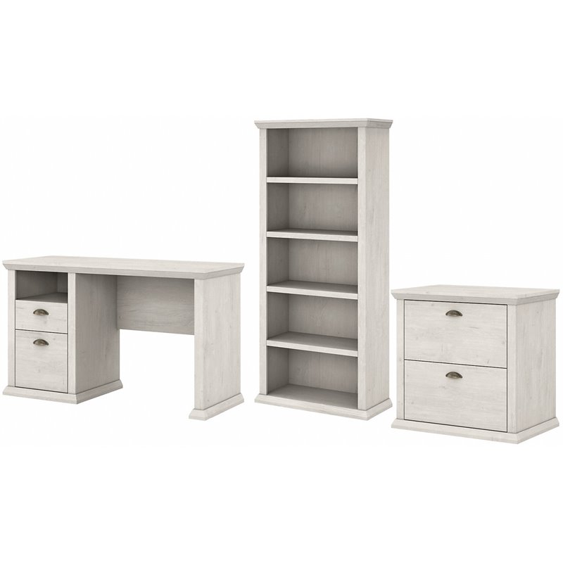 Bush Yorktown Engineered Wood Home Office with Storage Set in Linen