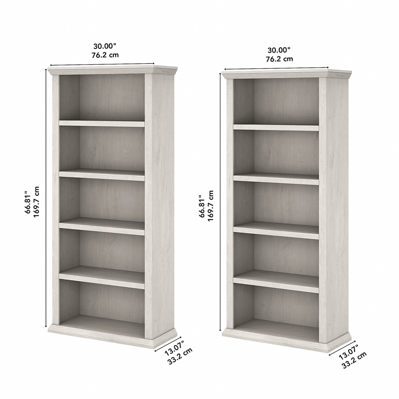 Yorktown 5 Shelf Bookcases (Set of 2) in Linen White Oak - Engineered Wood