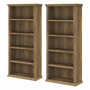 Yorktown Tall 5 Shelf Bookcase Set of 2 in Reclaimed Pine - Engineered Wood