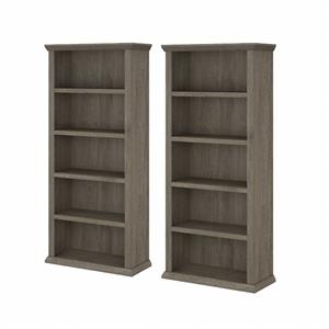 yorktown tall 5 shelf bookcase set of 2 in restored gray - engineered wood