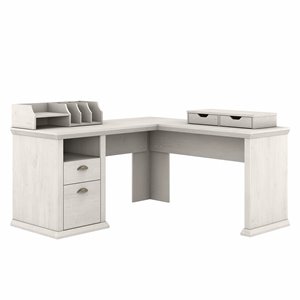 yorktown 60w l shaped desk with organizers in linen white oak - engineered wood