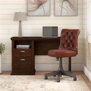 yorktown 50w home office desk and chair set in antique cherry - engineered wood