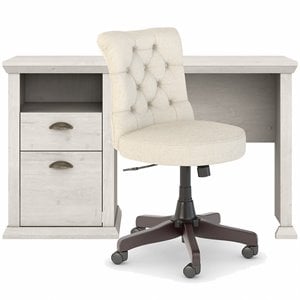 Yorktown 50W Home Office Desk and Chair Set in Linen White Oak - Engineered Wood