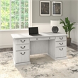 Bush Furniture Saratoga Executive Desk with Drawers in Linen White Oak