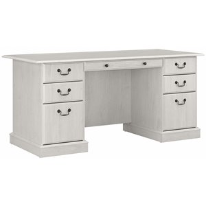 bush furniture saratoga executive desk with drawers in linen white oak