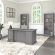 Saratoga Executive Desk and Bookcase Set in Modern Gray - Engineered Wood