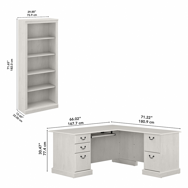 Saratoga L Shaped Computer Desk with Bookcases in Linen White - Engineered Wood