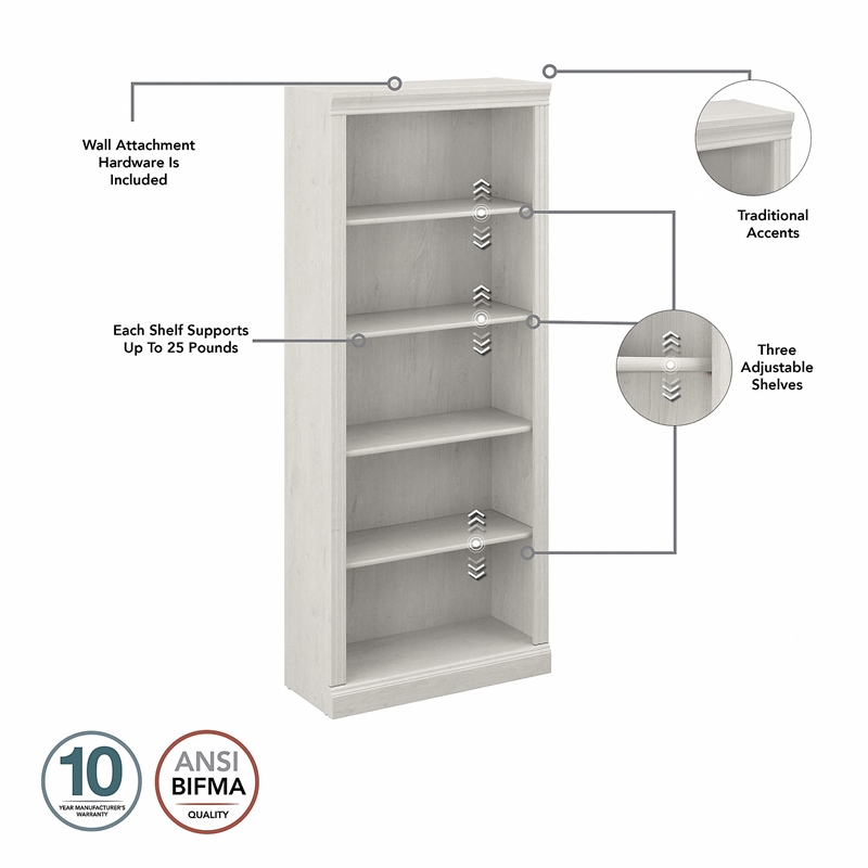 Saratoga Tall 5 Shelf Bookcase - Set of 2 in Linen White Oak - Engineered Wood