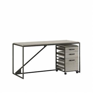 refinery 62w industrial desk with drawers in cottage white - engineered wood