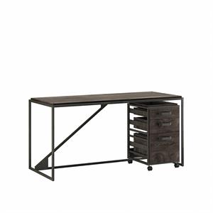 bush furniture refinery 62w industrial desk with drawers in dark gray hickory