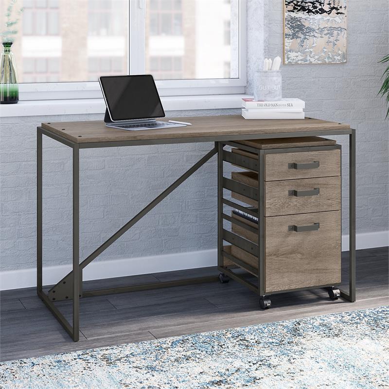 Refinery 50W Industrial Desk with Drawers in Restored Gray Engineered