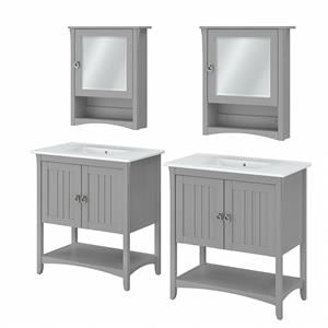 Bush Salinas Engineered Wood Double Vanity Set with Cabinets in Gray