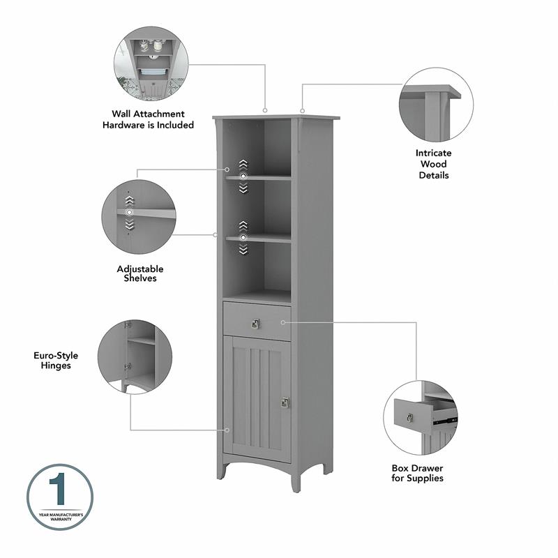 Salinas Tall Bathroom Storage Cabinet in Cape Cod Gray - Engineered Wood