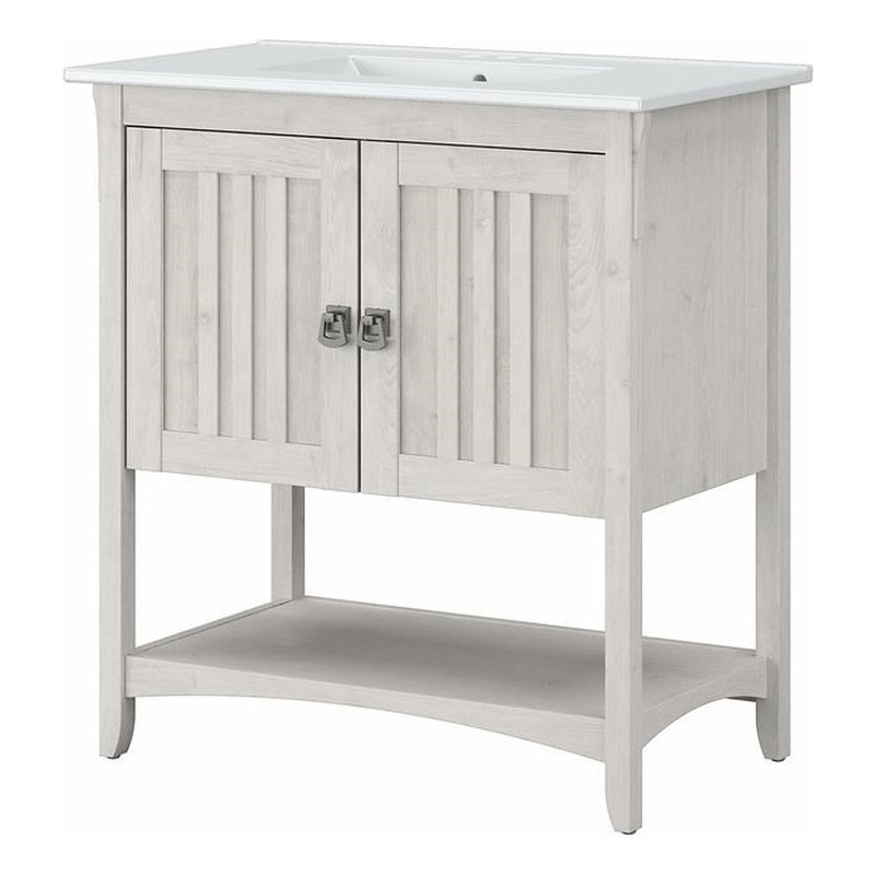 Bush Salinas Engineered Wood Bathroom Vanity with Sink in Linen White Oak