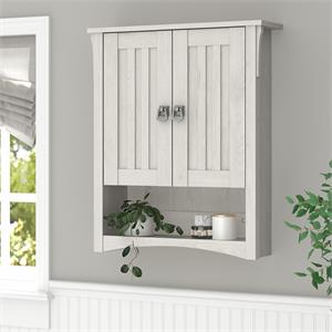 Salinas Bathroom Wall Cabinet with Doors in Linen White Oak - Engineered Wood