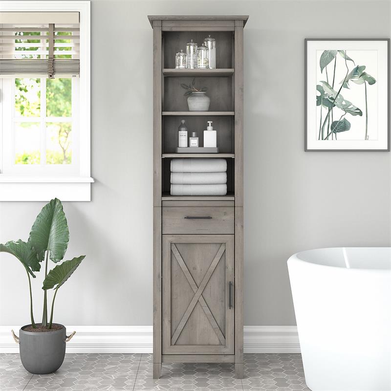 Bush Key West Tall Engineered Wood Bookcase Cabinet in Driftwood Gray