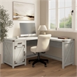 Bush Furniture Knoxville 60W L Shaped Desk with Storage Cabinet in Cottage White