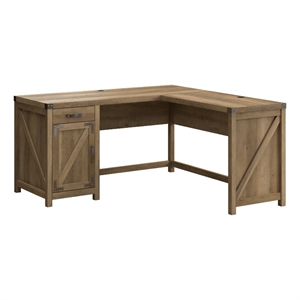Bush Furniture Knoxville 60W L Shaped Desk with Cabinet in Reclaimed Pine