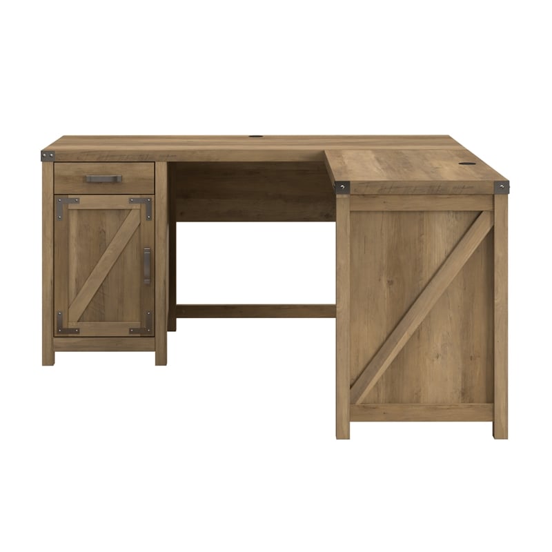 Bush Furniture Knoxville 60W L Shaped Desk with Cabinet in Reclaimed Pine