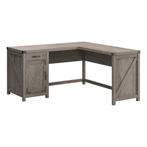 Bush Furniture Knoxville 60W L Shaped Desk with Cabinet in Restored Gray