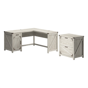 Bush Furniture Knoxville 60W L Shaped Desk with File Cabinet in Cottage White